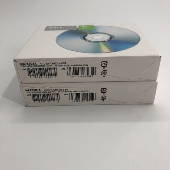 Lot of 2 Apple New DVD-R 4X Speed M8985G/A Media Blank Recordable Discs (5-Pack) - Picture 4 of 8